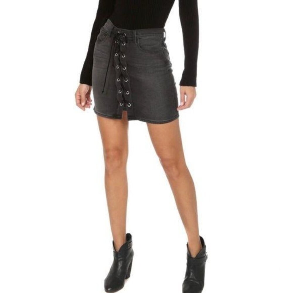 L’agence Womens Black Lace Up Denim Mini Skirt Size 29